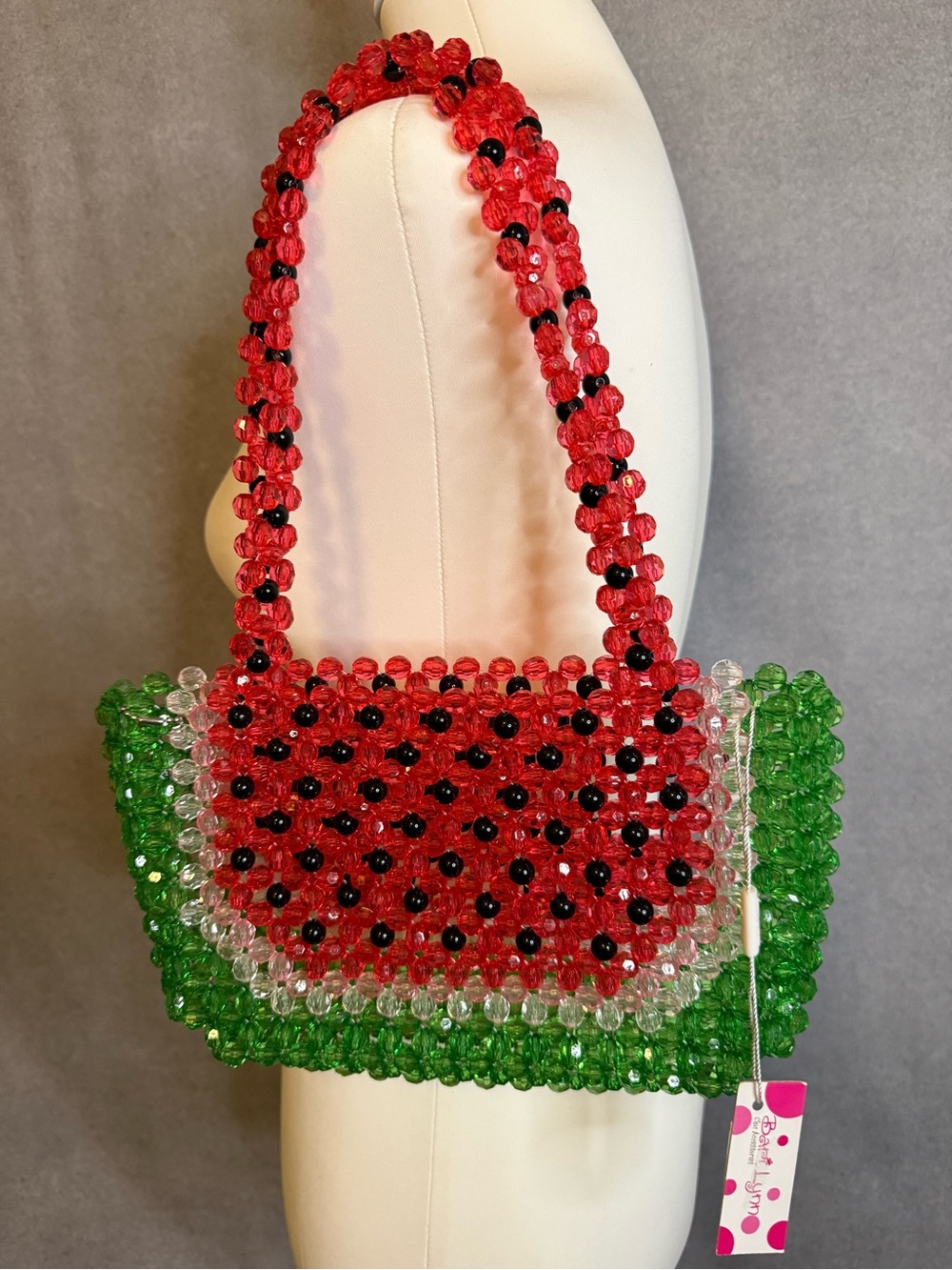 Bari Lynn Watermelon Beaded Shoulder Bag Crystal Acrylic Statement Purse NWT